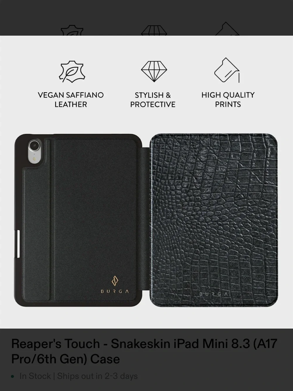 Black “Reapers Touch” Snakeskin iPad Mini Case (8.3 / A17 Pro / 6th Gen)